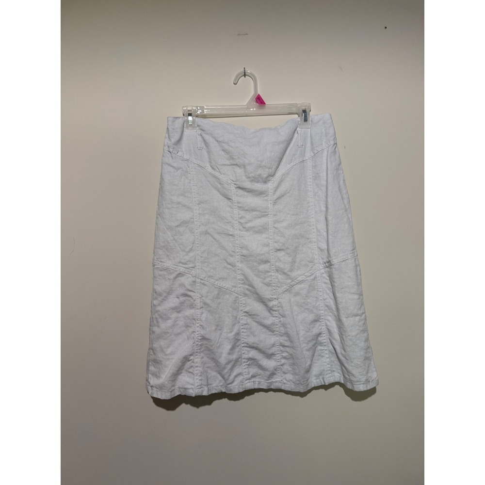 Christopher & Banks White Linen Blend Paneled Midi Skirt Size 10 High Waist